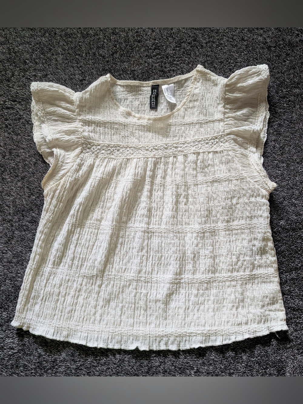 H&M Divided Ruffle Textured Blouse Cream XS